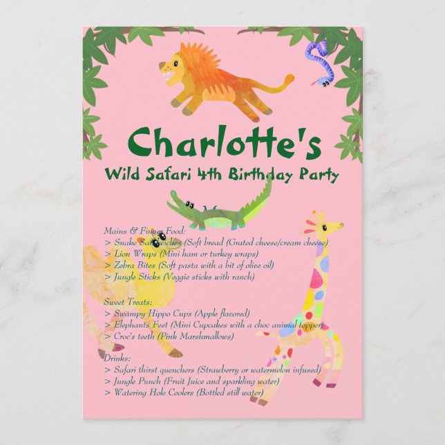 Menu Wild Safari Festa de aniversário (Frente)