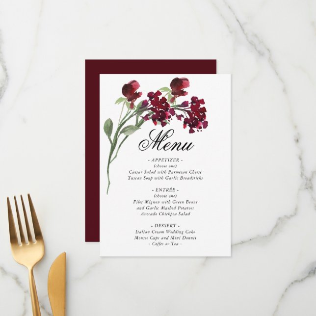 Menu Wildbloom | Flores de Jardim da Boêmia Azul Clássi (Frente/Verso In Situ)