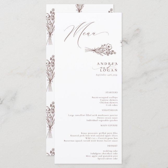 Menu Wildflower Boho Chic Wedding (Frente/Verso)
