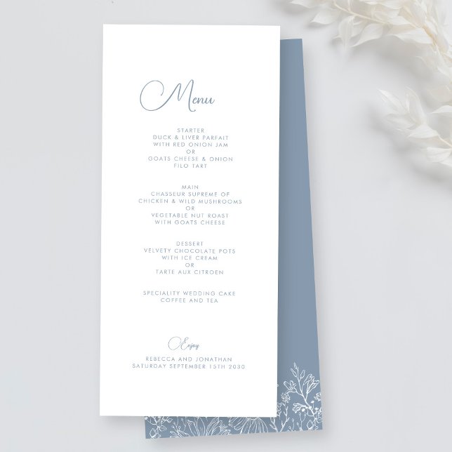 Menu Wildflower Floral Elegante Dusty Blue WedMenu (Criador carregado)