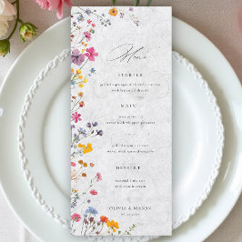 Menu Wildflower Garden Modern Floral Ivory Chic Wedding