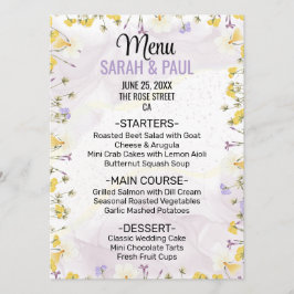 Menu Wildflower Lavender and Yellow Floral Wedding