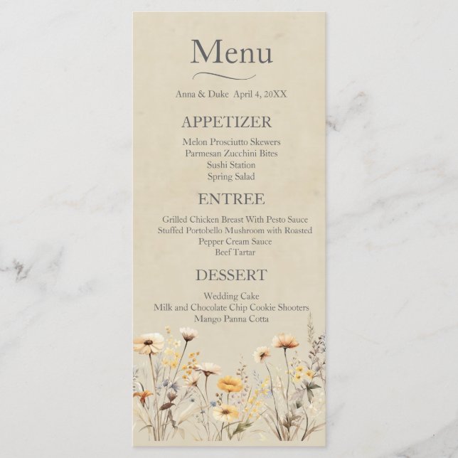 Menu Wildflower Wedding (Frente)
