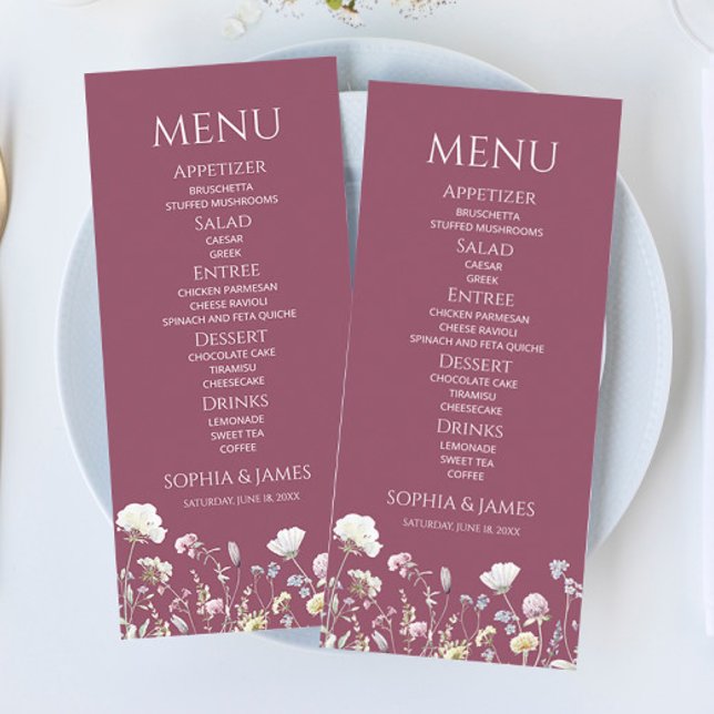 Menu Wildflower Wild Flower Floral Garden Wedding Food (Criador carregado)