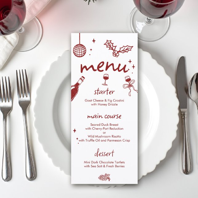 Menu Wine Tasting Holiday Christmas Party Hand-Drawn (wine tasting holiday party drinks hand drawn menu winery charcuterie friendsmas christmas santa)