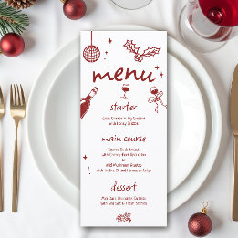Menu Wine Tasting Party Holiday Christmas Hand-Drawn