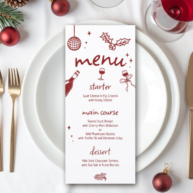 Menu Wine Tasting Party Holiday Christmas Hand-Drawn (wine tasting holiday party drinks hand drawn menu winery charcuterie friendsmas blind christmas )