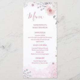 Menu Winter Pastel Pink Snowflake Sleigh Baby Shower