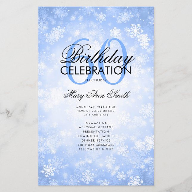 Menu Wonderland do Programa de Aniversário do 60º  (Frente)