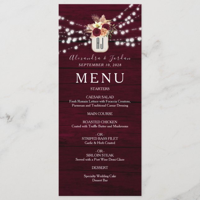 Menu Woodland Rustic Burgundy Wedding (Frente)
