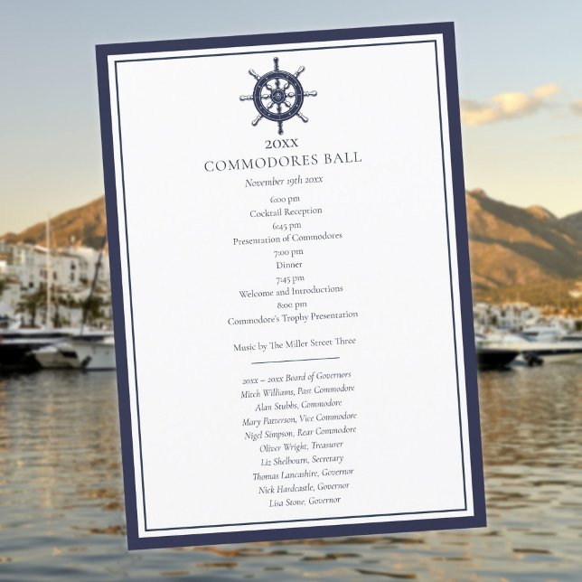 Menu Yacht Club Programa Azul Marinho Náutico (Yacht Club Menu Nautical Navy Blue Program)
