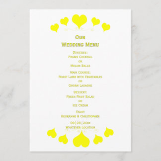Menu Yellow Hearts Design Wedding