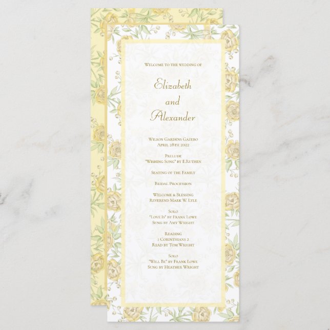 Menu Yellow Rose Wedding Programs (Frente/Verso)