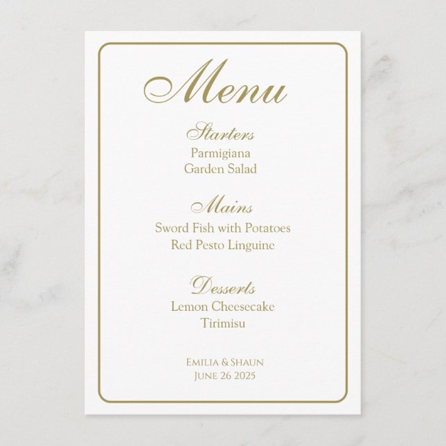 Menus Brancos Elegantes e Casamentos Dourados (Frente)