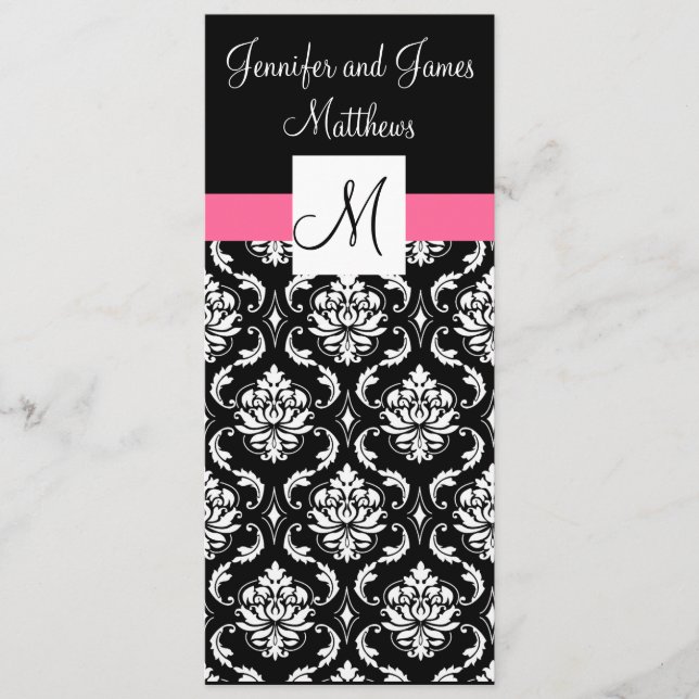 Menus cor-de-rosa do comensal de casamento tema (Frente)