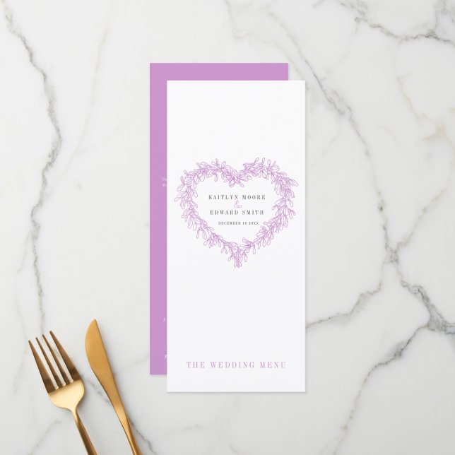 Menus de casamento branco roxo e miserável (Frente/Verso In Situ)