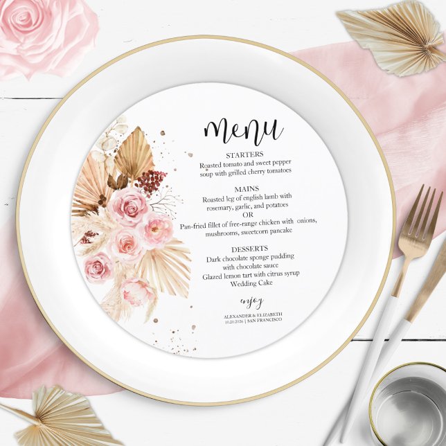 Menus de Casamento de Aquarela | Boho Floral Glitt (Criador carregado)