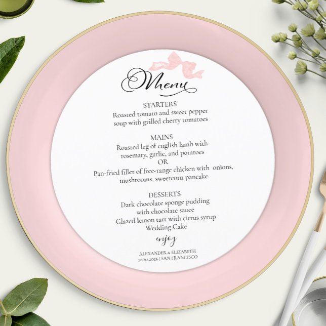 Menus de Casamento de Aquarela | Caligrafia rosa A (Criador carregado)