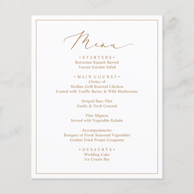 Menus de Casamento de Script Dourado Russo (Frente)
