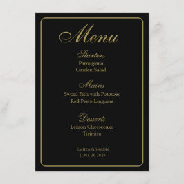 Menus de Casamento Dourado e Preto Elegante