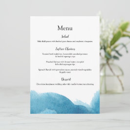 Menus de casamento/evento de lavagem azul-aquosa