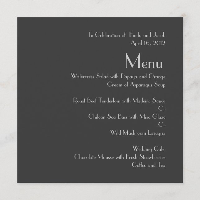 Menus de Casamento Monograma Cinza Moderno (Frente)
