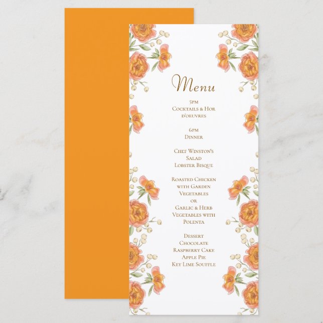 Menus de Casamento Rosa Laranja (Frente/Verso)