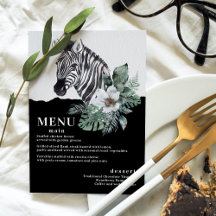 Menus de Casamento Safari Zebra Floral Aquarela