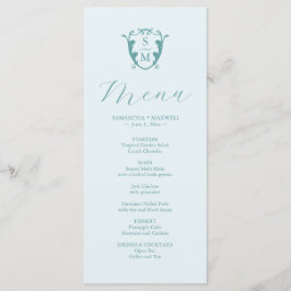 Menus de Casamento Simples Monograma Crest Azul