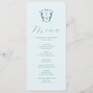 Menus de Casamento Simples Monograma Crest Azul