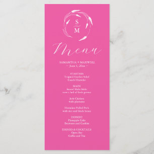 Menus de Casamento Simples Monograma Fuchsia Rosa