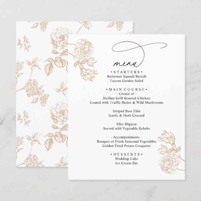 Menus de Casamento Simples Rústicos Vintage Modern (Frente/Verso)