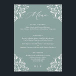 Menus de Casamento vintage Verde Elegante<br><div class="desc">Elegante Deep Sea Green Wedding Menu: Este verde-marinho é uma cor azul mais profunda. Este cardápio de luxo é perfeito para um casamento elegante e clássico. Apresenta uma fronteira de ornamentado antiga num fundo verde-marinho combinado com caligrafia moderna e elegante. Veja todos os produtos correspondentes abaixo.</div>