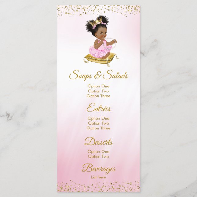 Menus de Chás de Bebê Princesa Rosa Dourado (Frente)