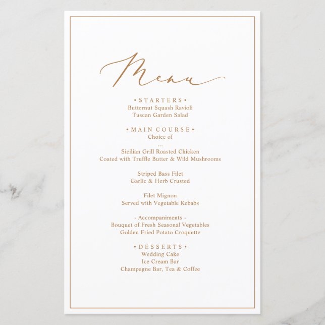 Menus de Janto de Casamento Minimalista e Chic (Frente)