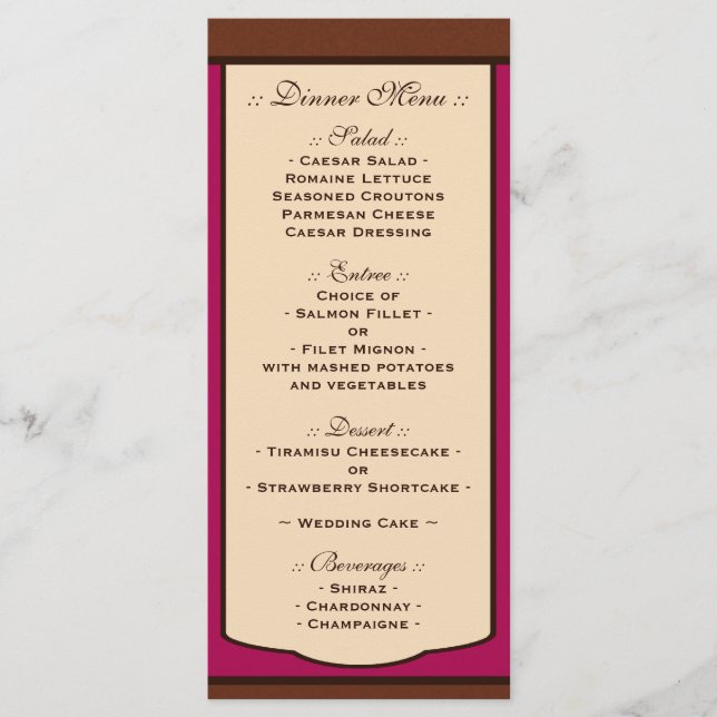 Menus de Recepção de casamento da Sweet Mocha e Fu (Frente)