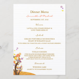 Menus do comensal de casamento das árvores de amo