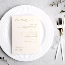 Menus Dourados de Casamento de Creme Romântico Sua