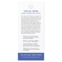 Menus especiais do restaurante - azul restrito do