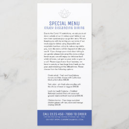 Menus especiais do restaurante - azul restrito do