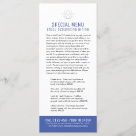Menus especiais do restaurante - azul restrito do