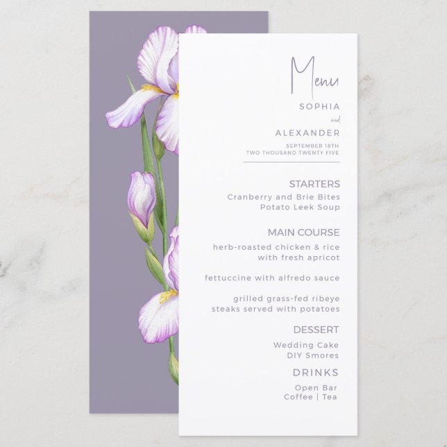Menus for a modern wedding. (Frente/Verso)