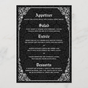 Menus góticos pretos do casamento tema damasco do