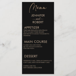 Menus Negros de Casamento da Caligrafia Minimalist