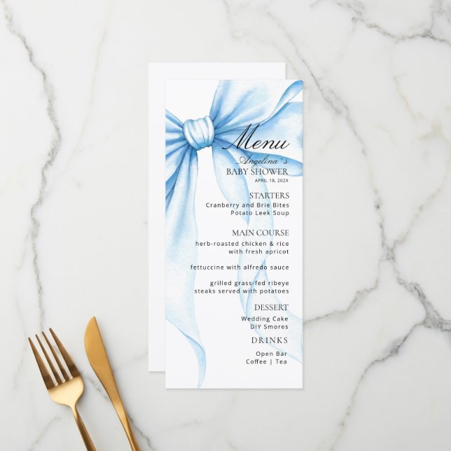 Menus para um chá de bebê moderno. (Frente/Verso In Situ)