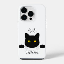 Meow Black Cat Ouro Olhos Personalizáveis