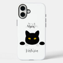 Meow Black Cat Ouro Olhos Personalizáveis