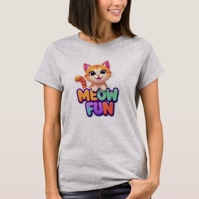 Meow Fun - Camiseta de Gato Sorridente Fofo (Frente)