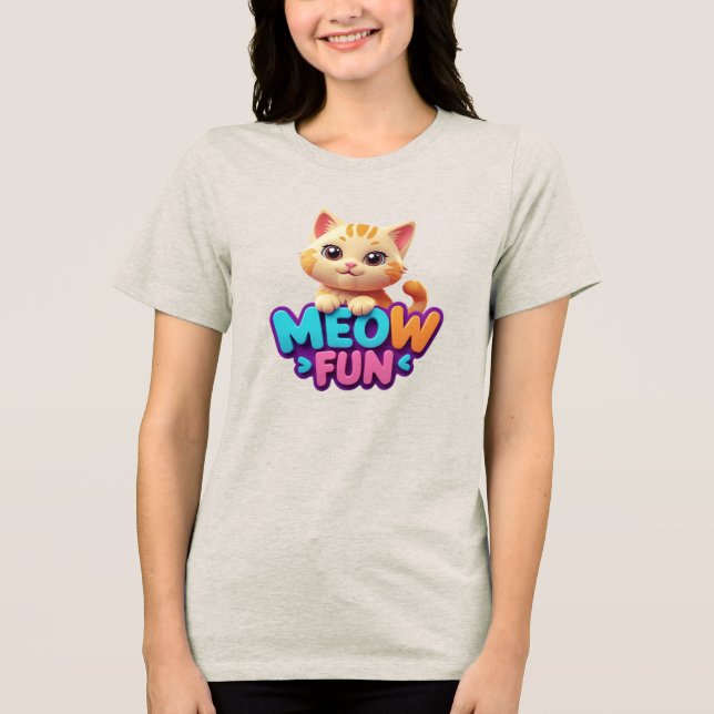 Meow Fun - Camiseta Tri-Blend de Gato com Olhar Do (Frente)