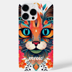 Meow Mania: Gato Floral Vermelho Azul